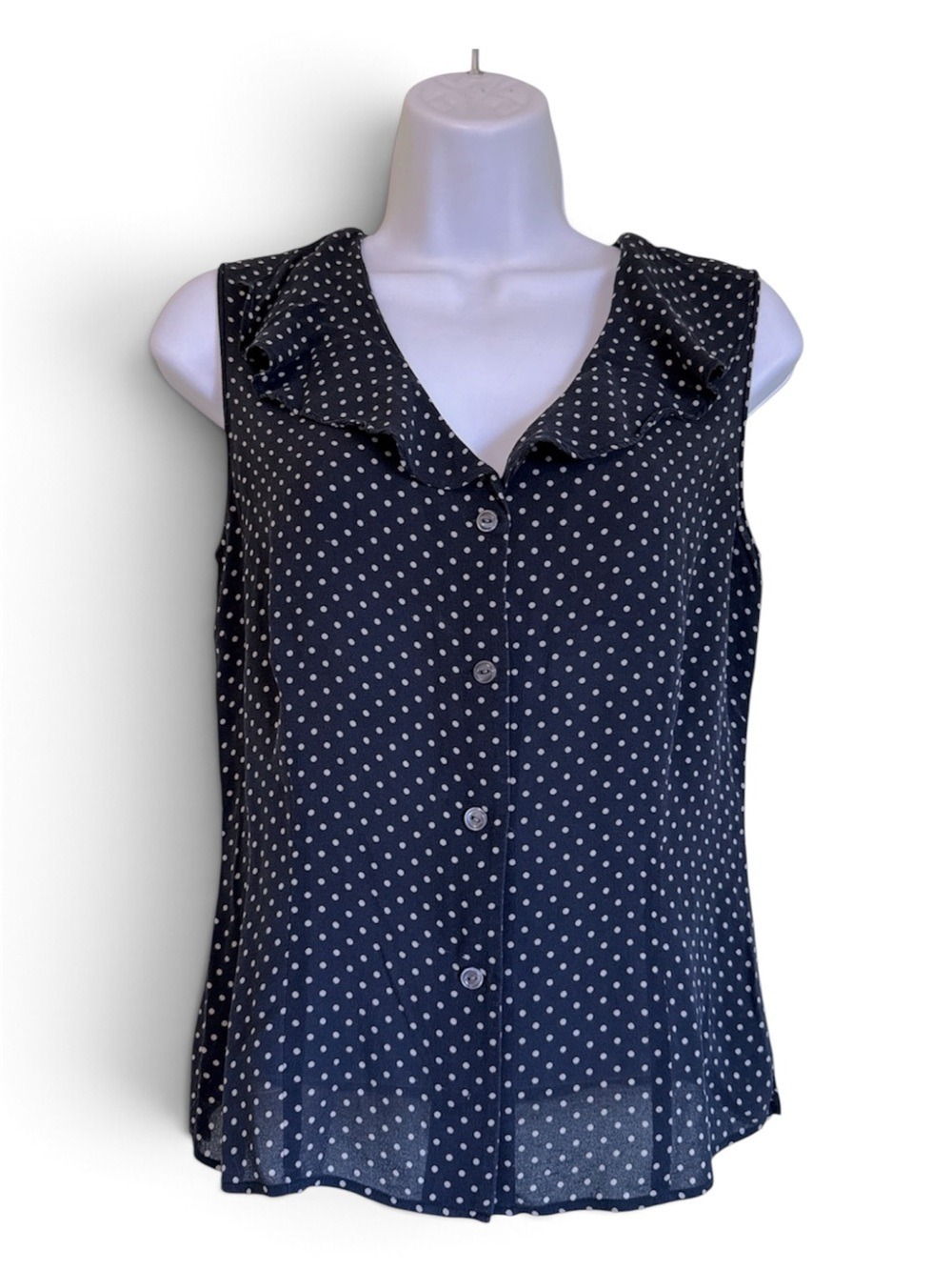 Jones New York 100% Silk Polka Dot Sleeveless Blouse Size 14
